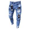 Jeans da uomo con stampa ricamata, skinny, strappati, elasticizzati, con foro distrutto, jeans slim fit in denim graffiato