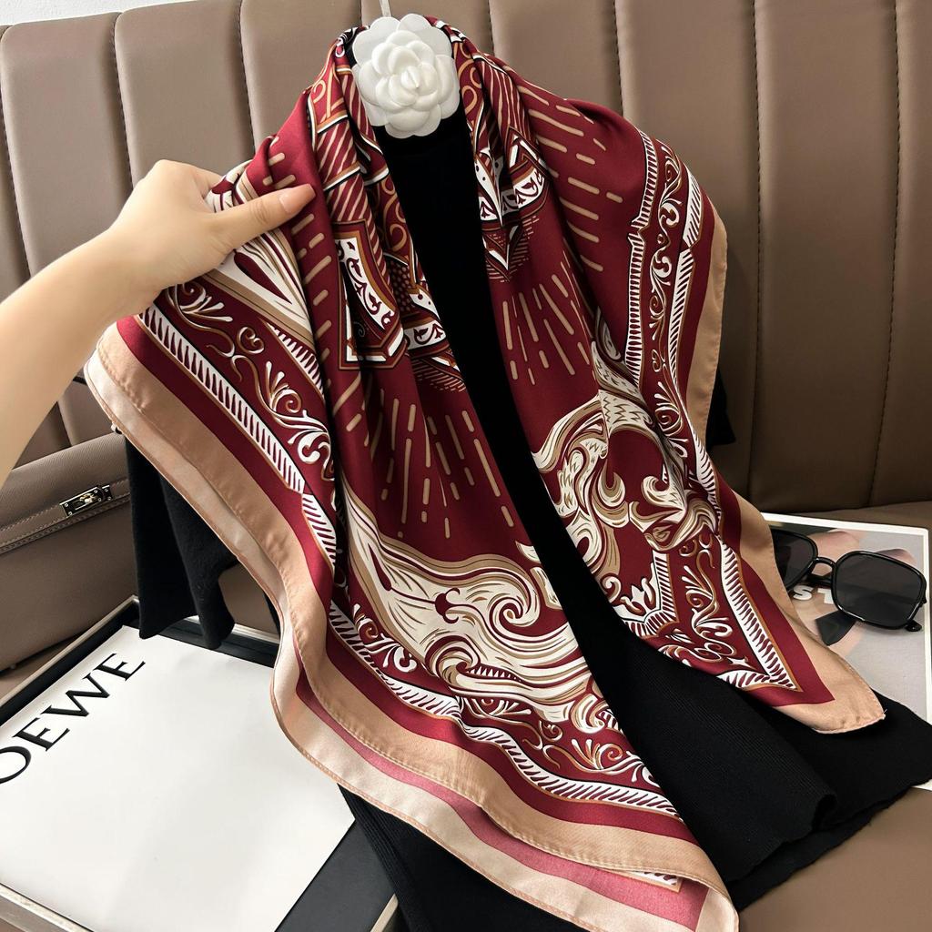 Silk Neckerchief: 90x90 Large Chic Square Scarf for Women - Perfect for Spring, Autumn, Winter Fashion