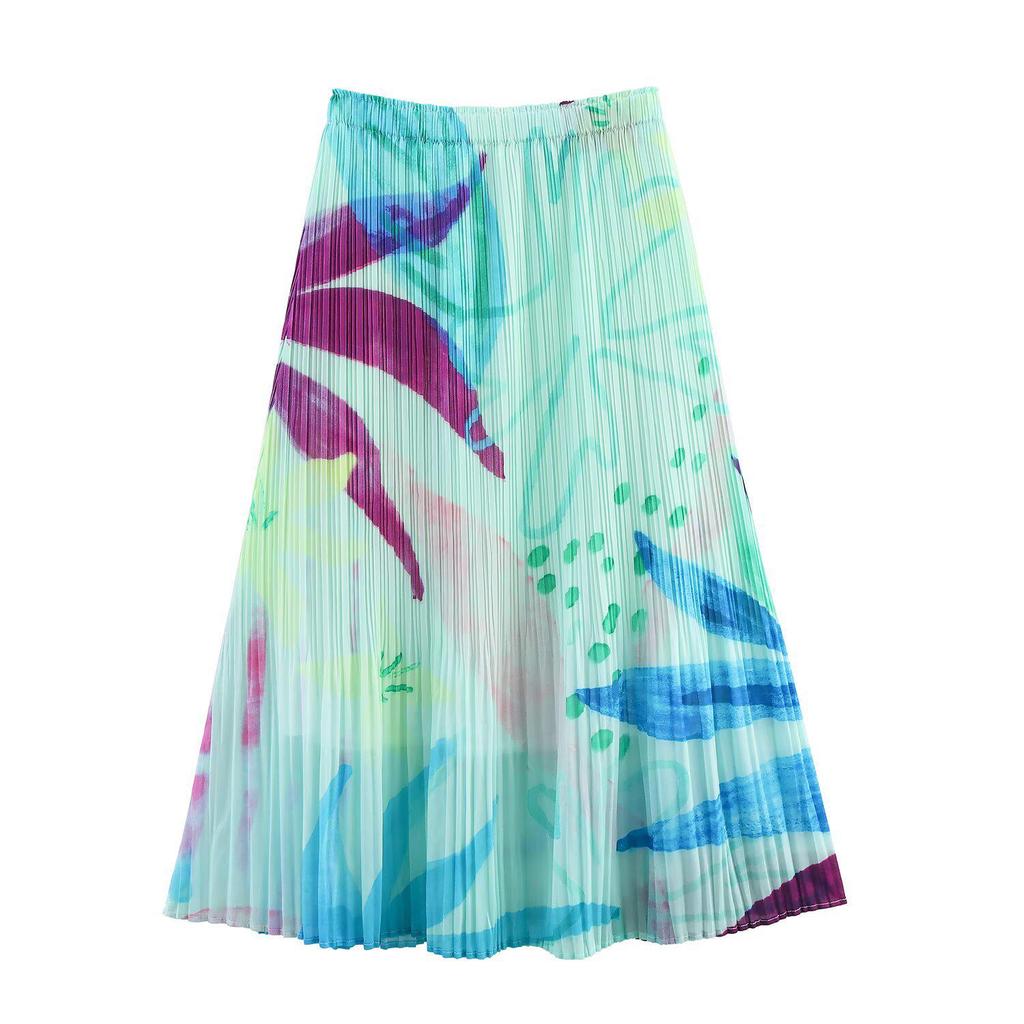 2025 Sommer Damen Europäischer & Amerikanischer Stil Mode Elastischer Plissierter Midi-Rock