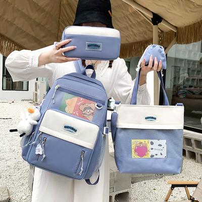 School Bag Four-piece Female Backpack Fashion Student Large Capacity Backpack Backpack Student Schoolbag