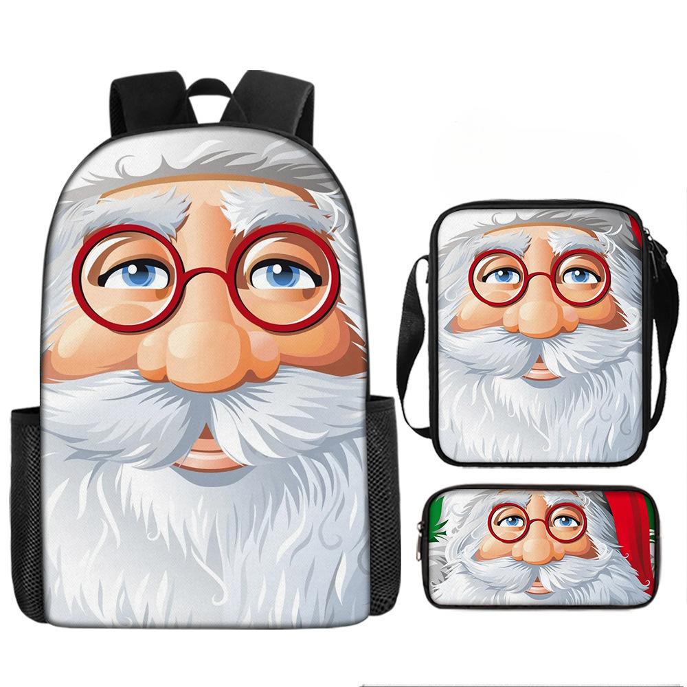 Christmas Backpack, 3D Digital Printed Backpack, Shoulder Bag, Pencil Case, Three-Piece Set
