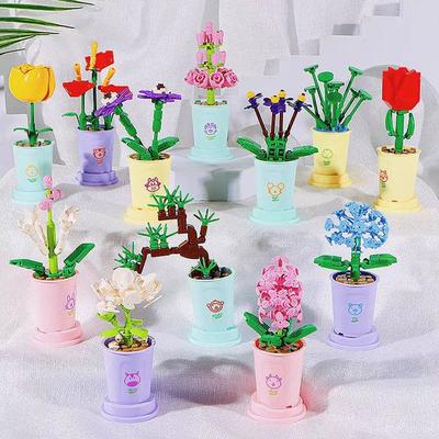 No Watering Building Blocks Succulents Potted Plants Bouquets, Rose Ornaments Small Particles Construction Toys Creative Gifts