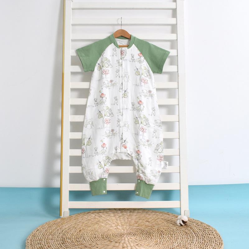 2024 Short Sleeve Bamboo Cotton Baby Sleeping Bag - Spring/Summer Patchwork, Split Leg Style Size 90