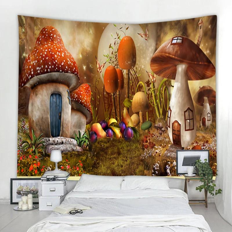 Art Deco Tapestry Witchcraft Living Room Decor Bedroom Indian Psychedelic Mushroom Mandala Wall