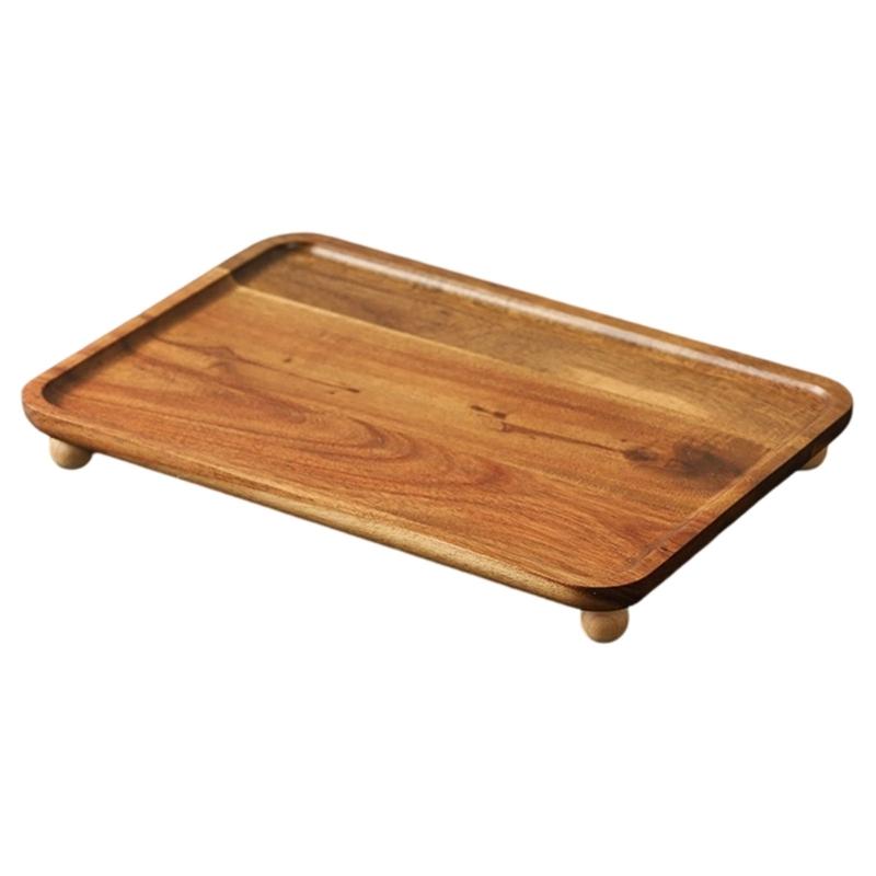 Traditional Japanese Elevated Serving Tray Natural Finish High Foot Display Tray for Food Fruits and Decors Storage