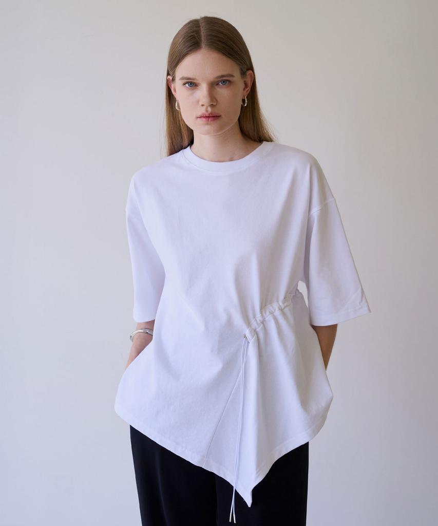 Illoje Asymmetrical Drawstring T-Shirt (White)