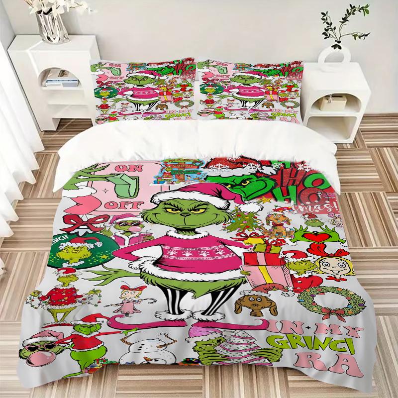 3Pcs Christmas Grinch Party Bedding Sets For All Sizes New 3D Printed Bed Cover Comforter Duvet Cover Pillowcase Bedroom Decoration