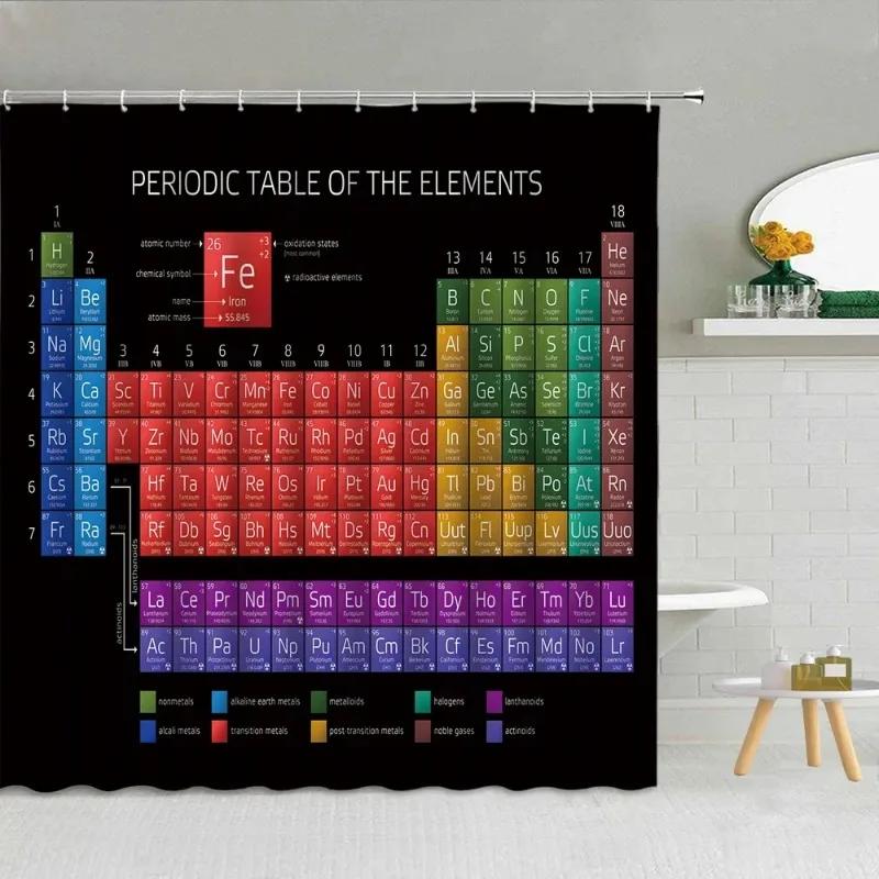Chemistry Creative Pattern Shower Curtain Periodic Table Of Elements Polyester Fabric Bathroom Supplies Decor With Hook Washable