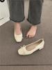 Evening gentle bow single shoes commuter black flats autumn and autumn French women's shoes with skirt high heels