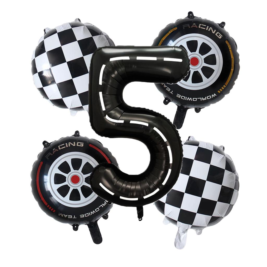 5pcs Race Car Balloon 40 Inch Racetrack Number Balloon 2 Black Baby Shower Boys Two Fast Birthday Race Car Theme Party Decorate