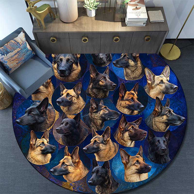 German Shepherd Round Area Rug,Carpet Rug for Living Room Bedroom Sofa Playroom Decor,Non-slip Floor Mat
