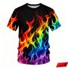 Men's 3D Color Flame Printed T-shirt for Summer Casual and Comfortable Short Sleeved Top, Fashionable Street Round Neck Clothing