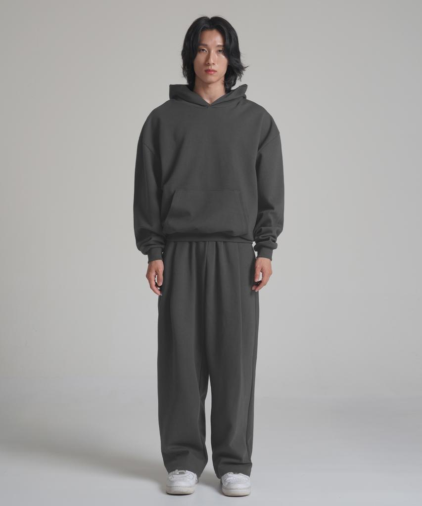 Noming One-Pleat Wide Sweatpants - Charcoal