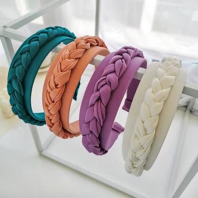 Solid Color Satin Braiding Braid Handmade  Hairband Headband Adult Hair Accessories
