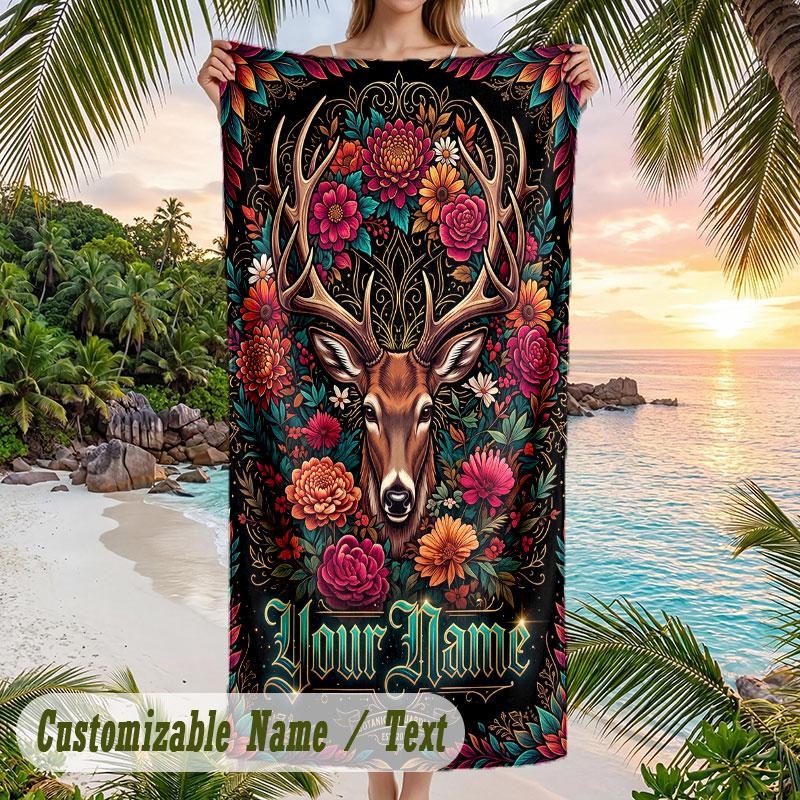 Day Dead Celebration Theme Quick Dry Beach Towel Custom Name Text Print Large Sand Resistant Towel Beach Vacation