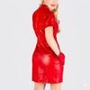 Stylish New Women's Bright Red Dress Real Lambskin Leather Outfit Slim Fit Party Club Wear