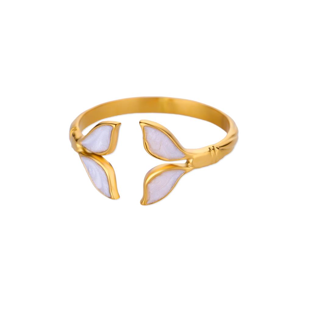 Fashion Blue Wing Rings For Women Gold Color Stainless Steel Adjustable Fish Tail Ring Aesthetic Wedding Christmas Jewelry Gift