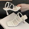 Summer 2025 Narrow Strap Buckle Designer Sandals Women Sexy Square Toe Open Toe Thin Heel Pumps Casual Beach Brand Slides Female