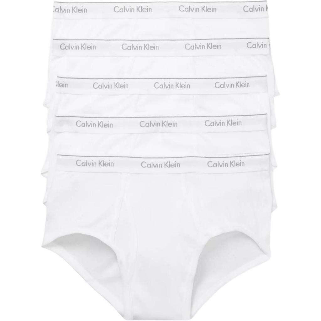 Calvin Klein Logo a Lettera Traspirante Comodo Monocolore Triangolo Biancheria Intima Confezione da 5 Uomo Bianco NB1425-100