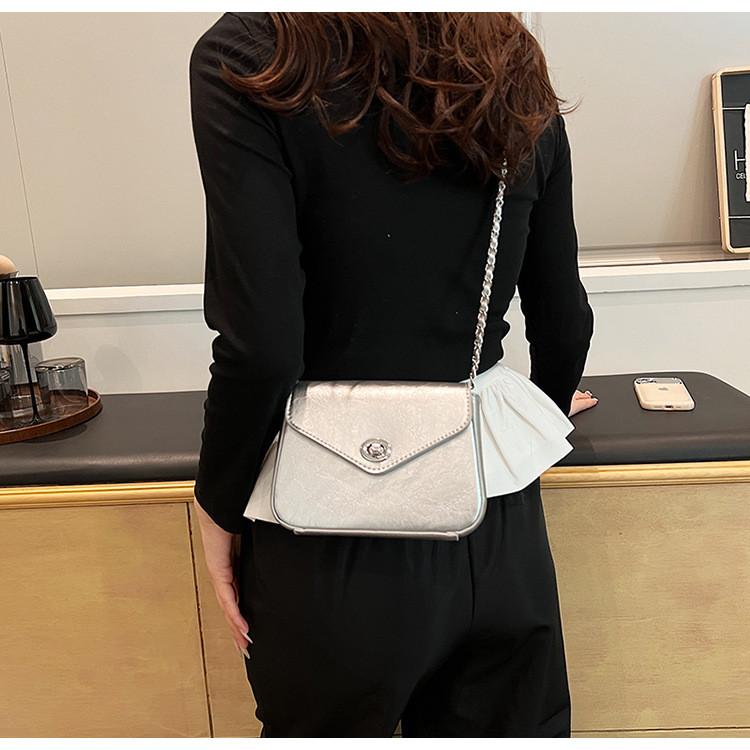 IELGY Fashion Simple Solid Color Chain Messenger Bag Korean Version All-Match Texture Small Square Bag