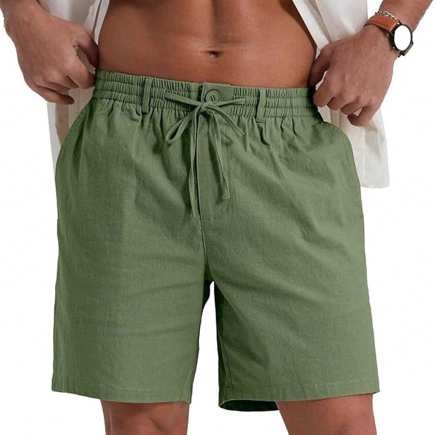 Sommer Herren Baumwolle Leinen Atmungsaktive Shorts Leichtgewichtige Strandshorts Lässige Bequeme Mode Elastischer Bund Herren Kurze Hosen L grün
