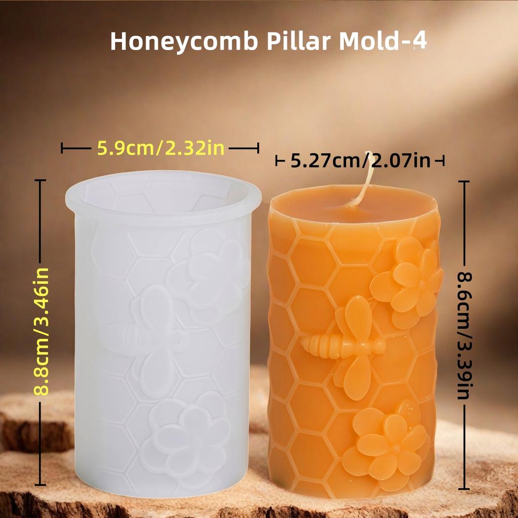 3D Κυψελωτή Κερί Στύλου Σιλικόνης Μούχλα DIY Ανάγλυφη Μέλισσα και Λουλούδι Κυψελωτός Κύλινδρος Κερί Αρωματοθεραπείας Μούχλα Γύψου Διακόσμηση