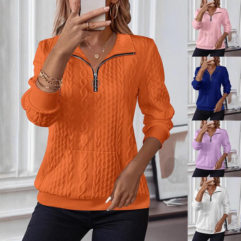 Women's Casual Lapel Zipper Pocket Sweatshirt - 2025 Autumn/Winter Collection