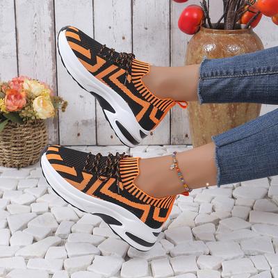 Mesh Atmungsaktive Schnür-Plateau-Sneakers Damen Mehrfarbig Flache Freizeit-Loafer Herbst Dicke Sohle Große Größe 43 Sportschuhe