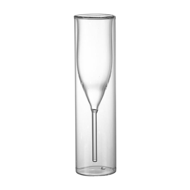 2 Stück 150ml doppelwandiges Glas Champagnerflöte Französischer Stil Romantische Hochzeitsfeier Weinglas Restaurant Sherryglas Aperitifglas