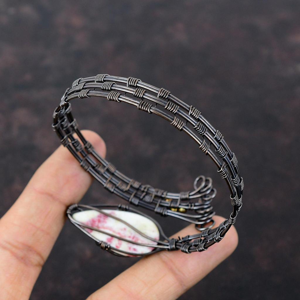 Brățară Manșetă Cinabru, Brățară Manșetă Înfășurată cu Sârmă de Cupru, Bijuterii cu Pietre Prețioase, Brățară Manșetă Ajustabilă, Manșetă Făcută Manual, Bijuterii din Sârmă de Cupru, Cadou Pentru Mamă