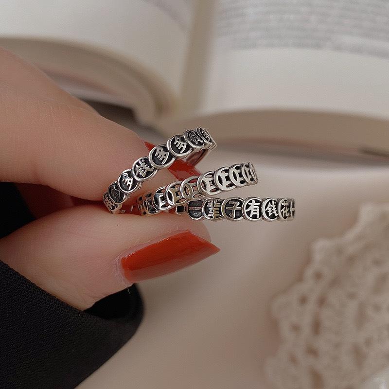 Simple Retro Lucky Coin Ring Female Niche High-End Sense Personality Ethnic Style Hollow Copper Coin Transfer Ring Quality