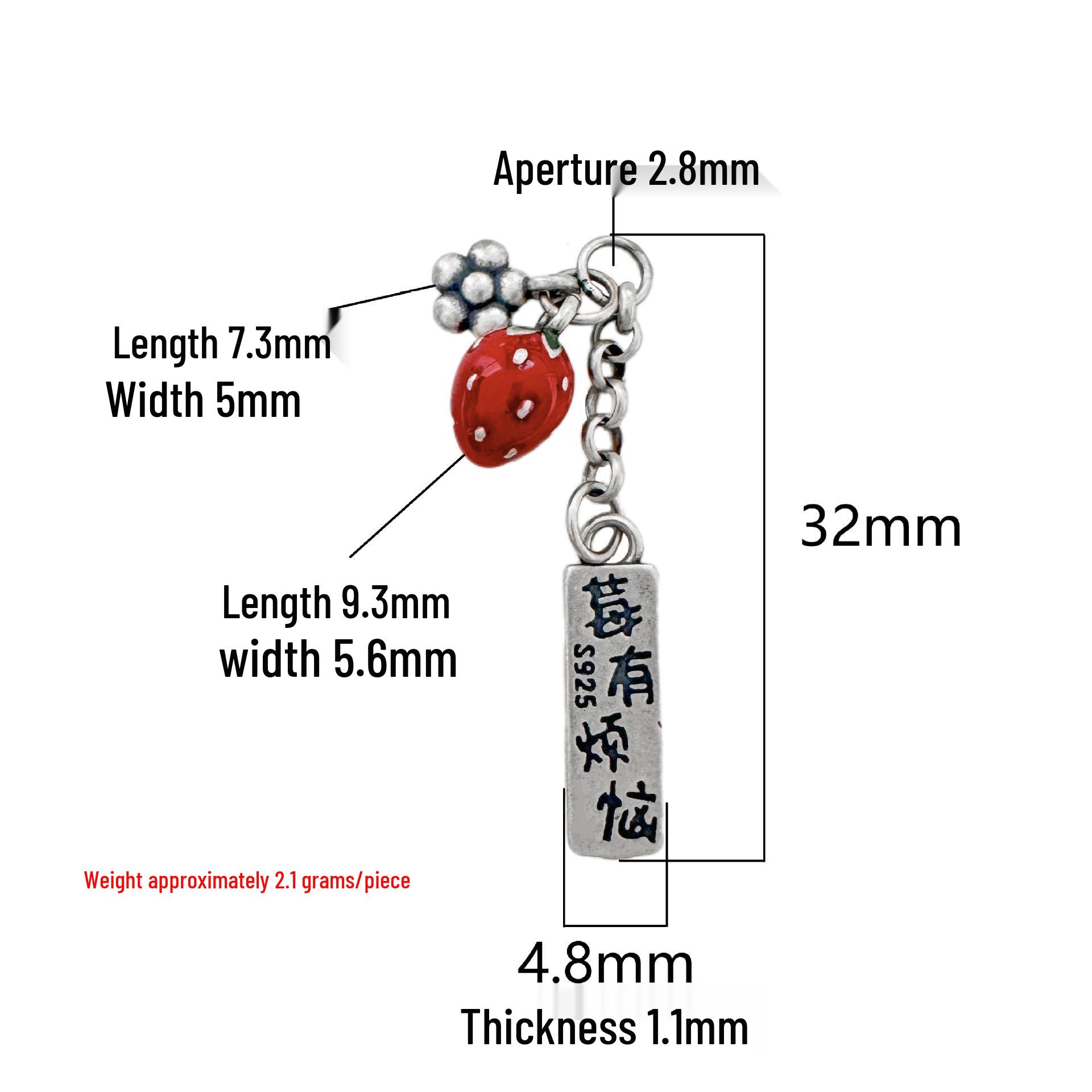 S925 Sterling Silver Retro Strawberry Pendant with Crystal Beads for DIY Bracelet, Necklace, and Tassel Accessories. Sterling Silver S925