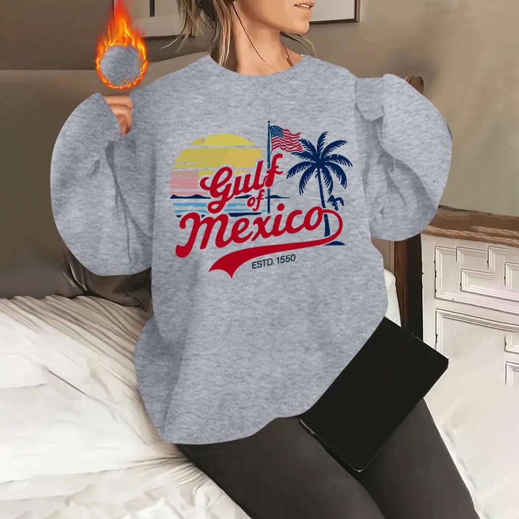 Unisex Offset Printed Round Neck Loose Long Sleeved Sweatshirt