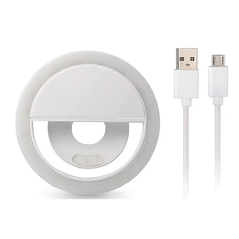 

1 шт. Универсальный светодиодный круглый портативный светильник для селфи на мобильный телефон, излучающий свет, клипса для камеры и видеопрожектора белый