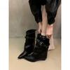 European and American Fashionable Pointed High-heeled Short Boots Belt Buckle Rivet Trouser Tube Boots Thin Stacking Boots