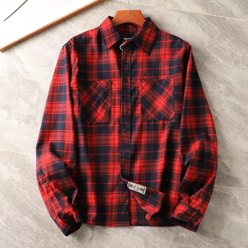 

Мужская плотная рубашка в клетку цвета хаки в стиле ретро рабочей одежды, 300 г, утолщенная с двойными карманами, длинными рукавами, модная и стильная. XL