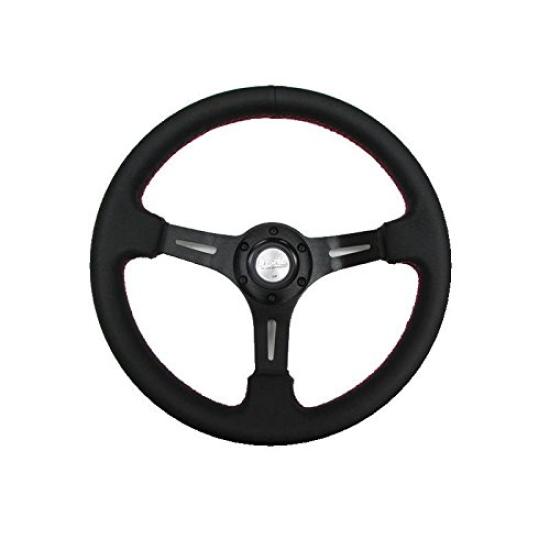 Fortune D1 SPEC DEEP60 Deep Cone Steering Red Wheel, 34.5mm Diameter, Stitching, DSC-60345RE