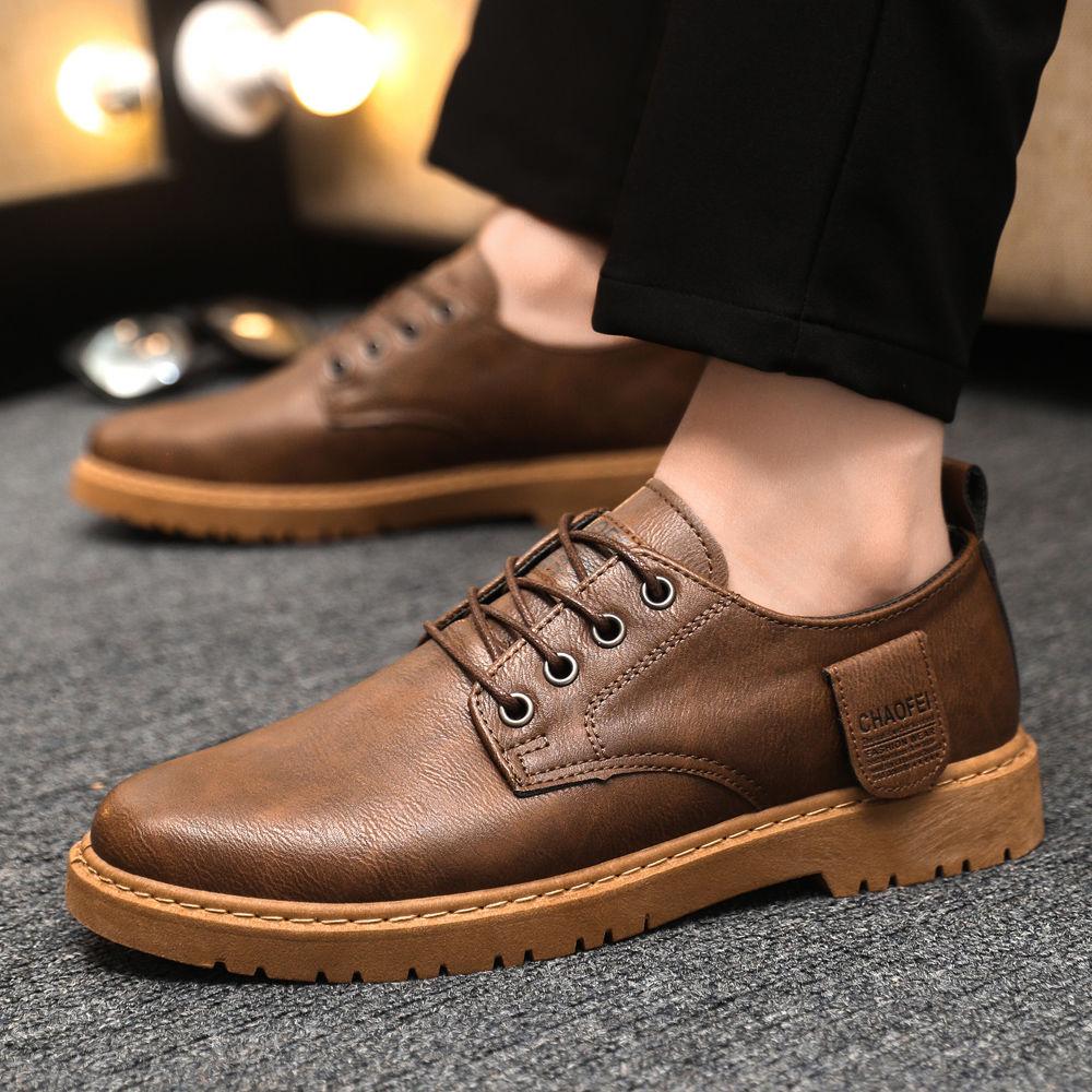 Man Casual Shoe Round Toe Business Leather Shoes for Men Formal Dress Flat Full Grain Brogue in Promotion Classic Original New