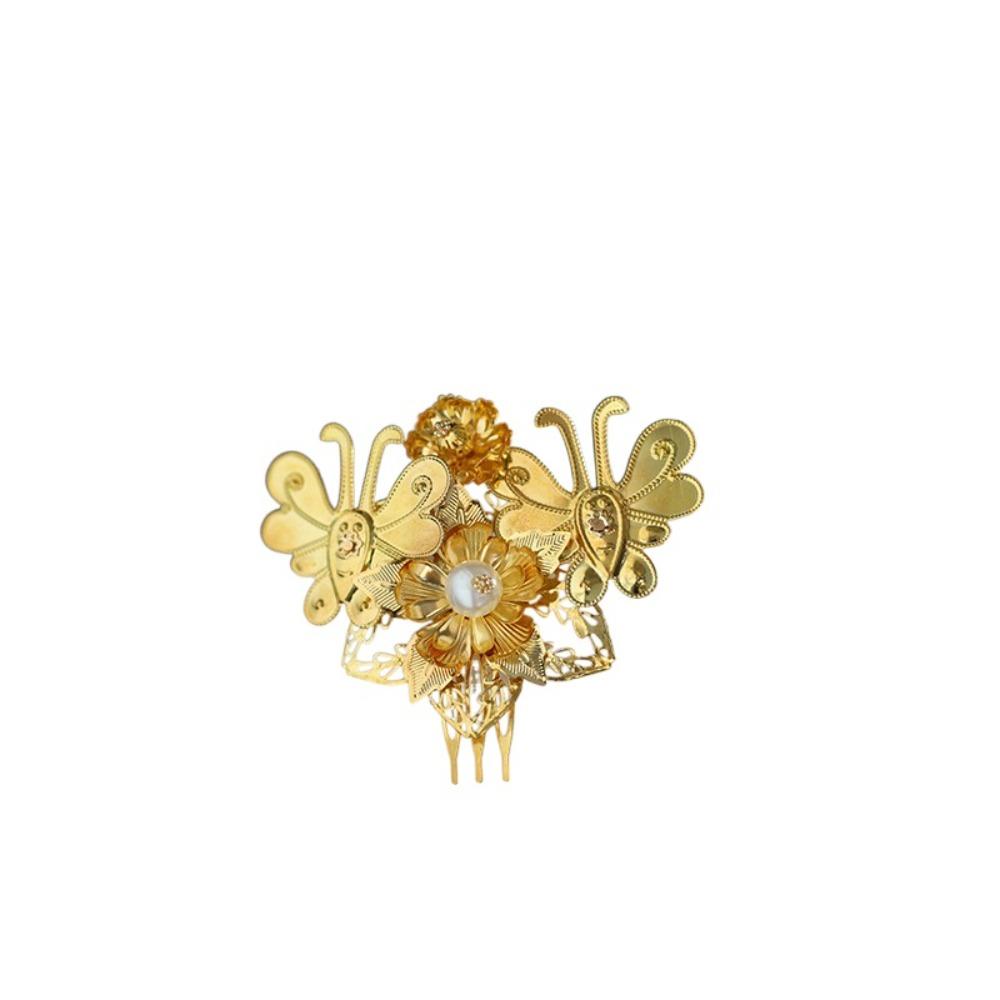 Gold Chinese Style Hairpin Floral Women Hair Stick Hair Accessories Hanfu Hair Comb Girl
