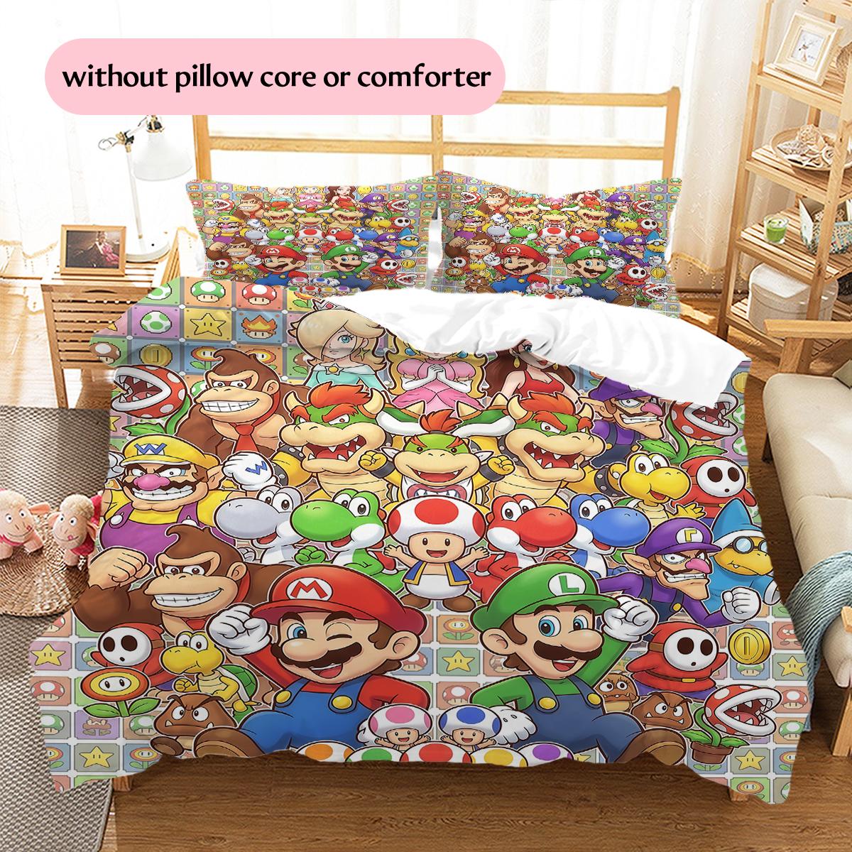 

Multiple Mario Characters Pattern Bedding Quilt Set Home Decoration Gift (1 * duvet cover + 2 * pillowcase without core) 135x200cm