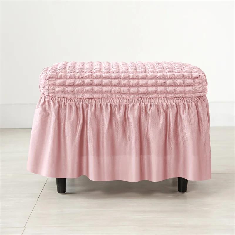 Funda con Falda de Seersucker para Taburete Reposapiés Elástica Spandex Cubre Otomana Color Sólido Antideslizante Lavable Fundas para Reposapiés para Sala de Estar
