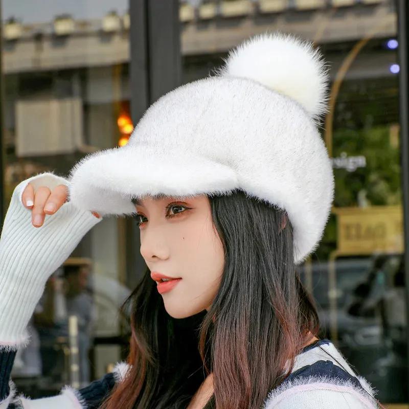 WTEMPO Retro Elegant Warm Thickened Soft Solid Color Windproof Cold-proof Peaked Caps Women's Autumn Winter Casual Versatile Plush Baseball Caps