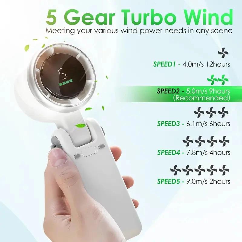 Mini szybki wentylator ręczny ładowany przez USB cyfrowy wyświetlacz przenośny biurkowy składany wiszący kempingowy gwałtowny wentylator turbo