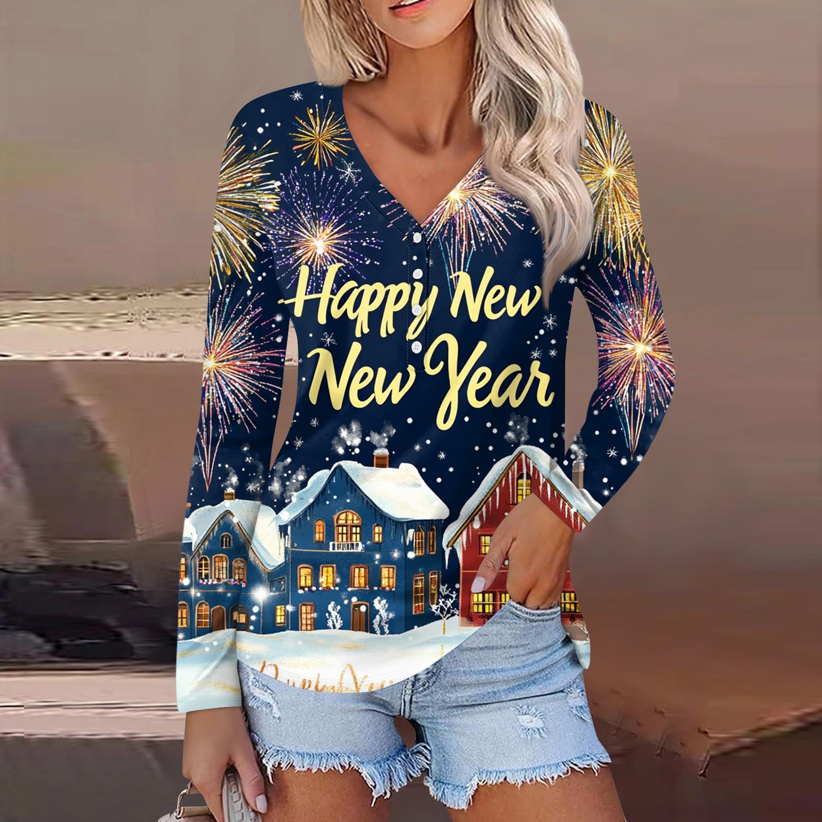 Женская повседневная мода сексуальный комфорт рождественский принт V-образный вырез — фото 6