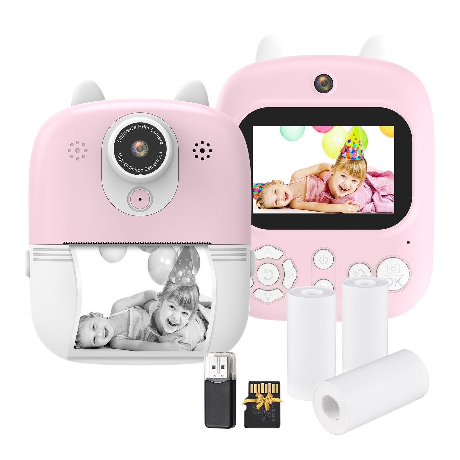 

Детская камера мгновенной печати Цифровая камера для детей 1080P Цифровая видеокамера Двойной объектив 2,4 дюйма IPS розовый
