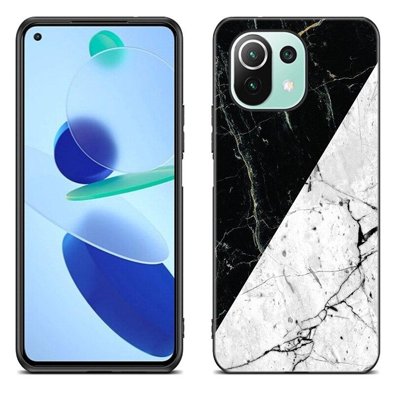 Black and White Marble Case For Xiaomi Mi 11 Lite NE 11i 10T 11T Pro A2 A3 Lite POCO F3 M3 M4 C31 X3 Pro NFC GT Black Soft Cover