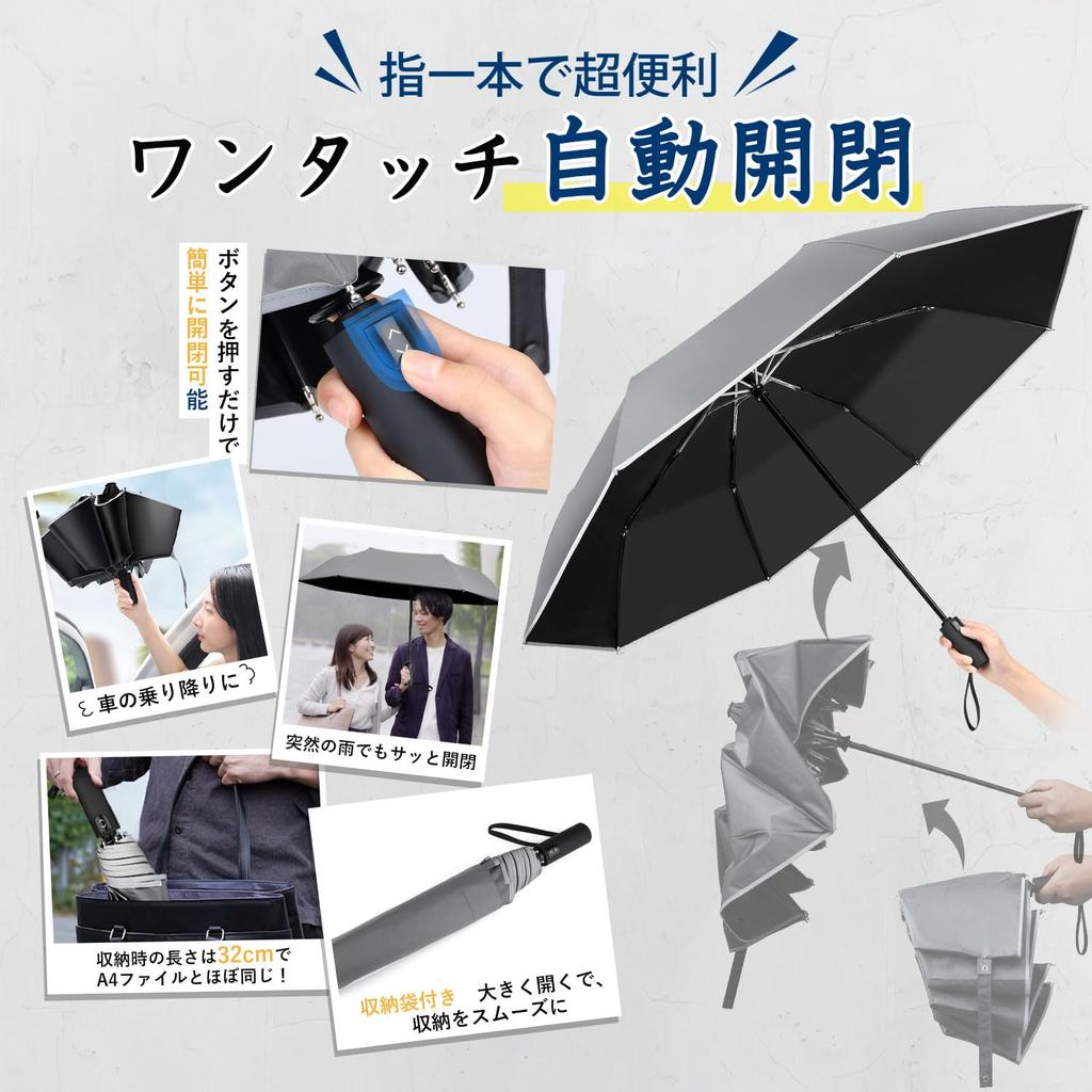 MOTIFUN Folding Automatic Large Size Super 8 Suitable for Sun and Folding Umbrella for Heavy Rainy Typhoon UV Reflective Durable Folding Umbrella for