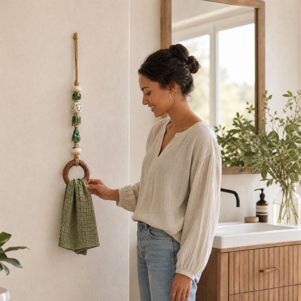 Beaded for Bathroom Wall Mounted Decorative Towel Holder with Hooks