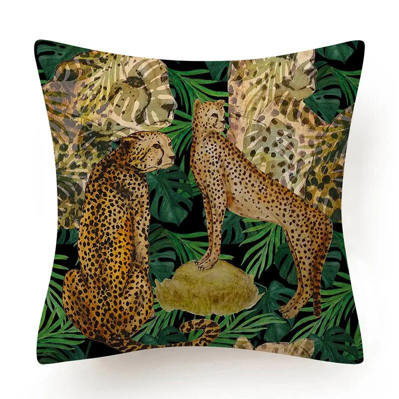 Polyester Tiger Leopardenmuster Kissenbezug Polsterung Sofakissen Palmblatt Tropischer Dschungel Heimdeko Bezug