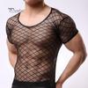 Night Club Men Short Sleeve Mesh T-Shirt See-through Openwork Top